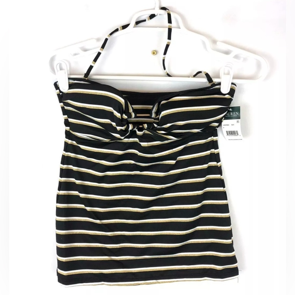 Lauren Ralph Lauren Women’s Black Striped Halter Tankini Top Size 6